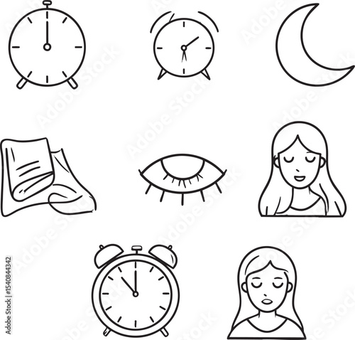 Comprehensive Sleep Icon Set Line Art Style Illustrations for Websites and Apps