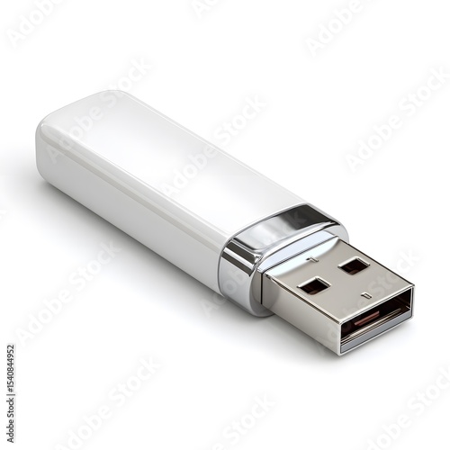 Sleek White USB Flash Drive: Close-up Product Shot