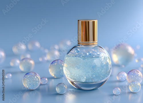 Cosmetic moisturizing liquid Molecule inside Bubble with DNA , Oil serum or lotion 3d illustration. photo