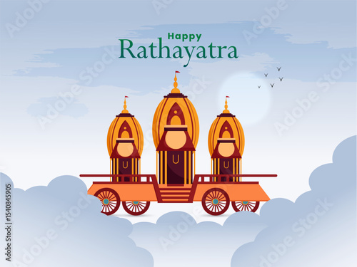 Indian festival celebration Ratha Yatra of Lord Jagannath, Balabhadra and Subhadra vector illustration.