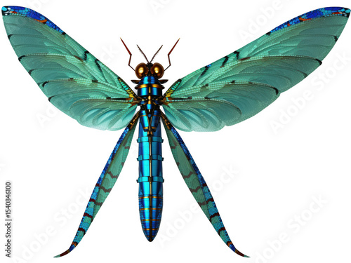 A dragonfly in mid-air above a shimmering stream, its wings sparkling in the sunlight