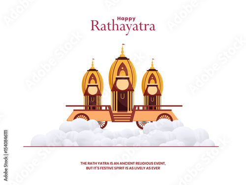 Indian festival celebration Ratha Yatra of Lord Jagannath, Balabhadra and Subhadra vector illustration.