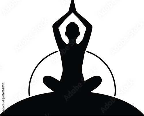 Silhouette meditating person in lotus pose vector illustration