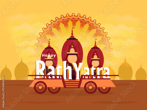 Indian festival celebration Ratha Yatra of Lord Jagannath, Balabhadra and Subhadra vector illustration.