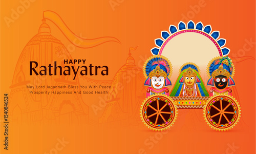 Indian festival celebration Ratha Yatra of Lord Jagannath, Balabhadra and Subhadra vector illustration.