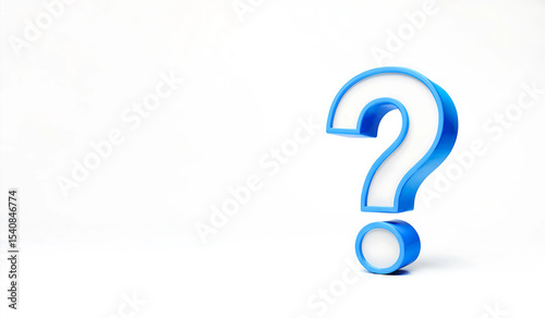 3D rendering of a blue question mark against a white background with copy space. Perfect for websites blogs and presentations needing a query or help concept