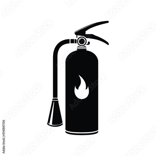 Clean black fire extinguisher silhouette vector with emergency safety equipment icon on white background