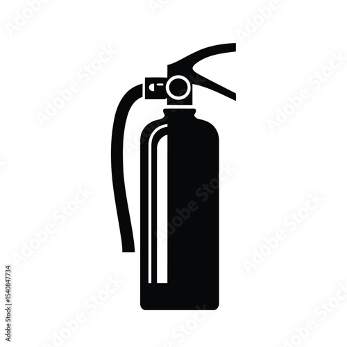Clean black fire extinguisher silhouette vector with emergency safety equipment icon on white background