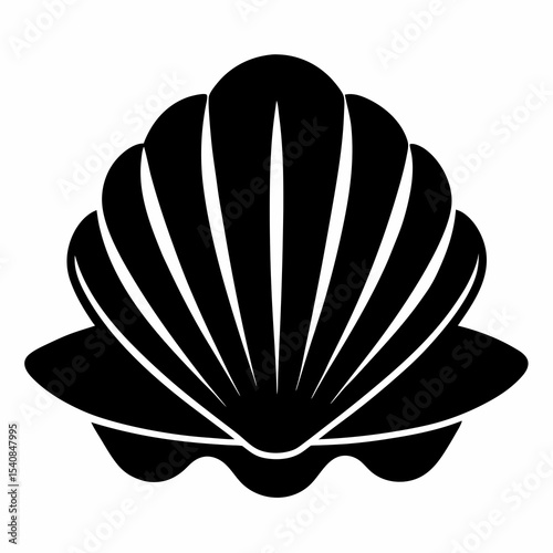 Black clam shell icon silhouette isolated on white background