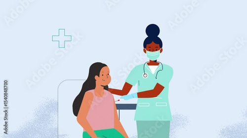 Animation of a nurse giving injection. Good health animation. Hospital vector. 