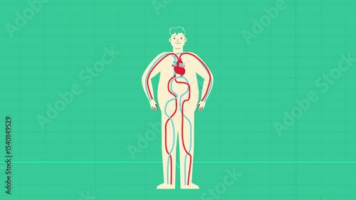 Animation 2D of obese man losing weight. Good health. Bad health. Flat animation. Fitness.