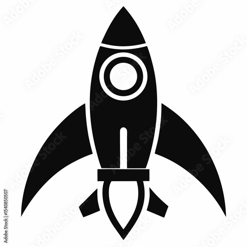 Simple black rocket ship icon isolated on white background