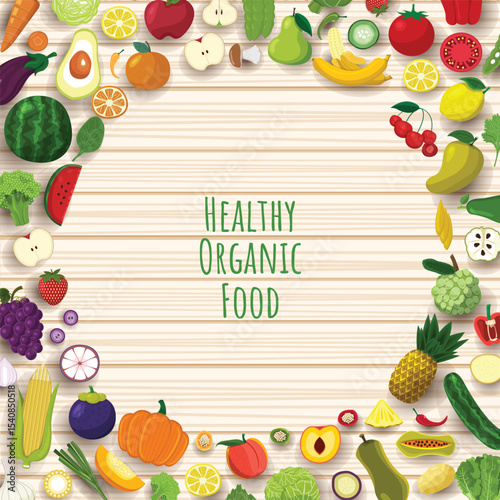 Illustration dessign concept healthy foods as fresh fruits and fresh vegetables. Vector set banner template.