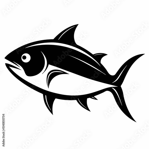 Black and white tuna fish illustration isolated on white background