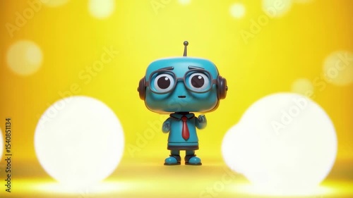 Colorful robot stands cheerfully on bright background