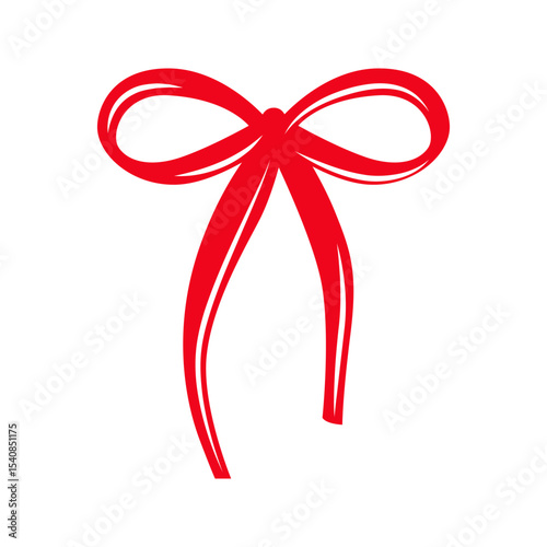 Red Bow Clipart Illustration in a Hand Drawn Coquette Style. Minimalist Silhouette with Whimsical Lines and Elegant Shape.