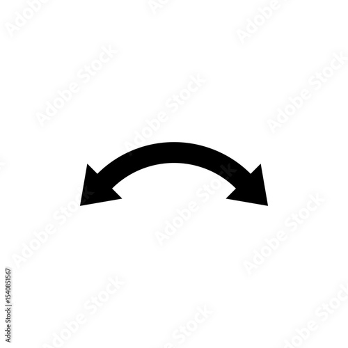 Semicircular rounded double ended arrow. Dual semi circle arrow with curved base. Vector illustration.