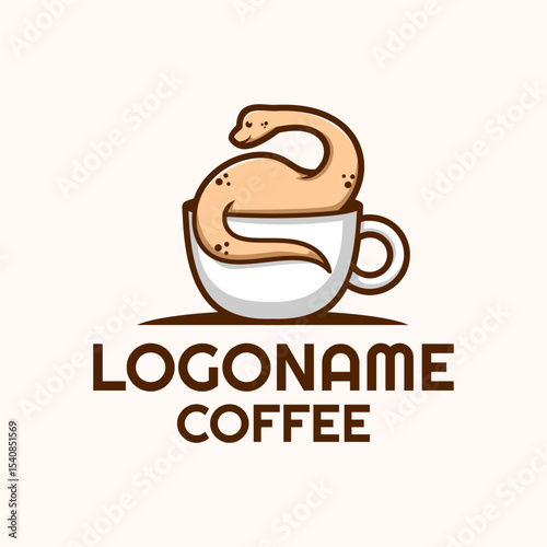 Coffee logo template, the logo features dinosaur an cup suitable for restaurant and cafe