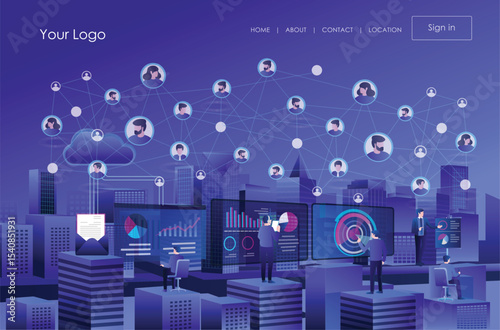 Several work teams are analyzing data from the cloud and digital transformation social media network
