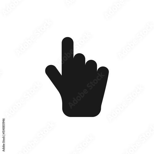 Hand cursor or pointer icon with pointing finger. A simple black silhouette icon of a hand with the index finger.