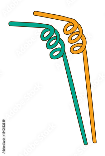 Cocktail, drinking straws hand drawn illustration, isolated vector. Line art style design. Summer clip art, seasonal element, print. Cocktail garnish, beach bar, pool party