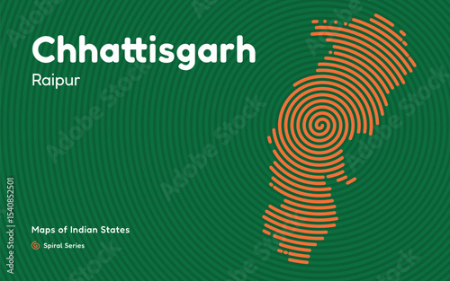 Abstract Spiral Map of Chhattisgarh with Capital Raipur – Mineral-Rich Indian State