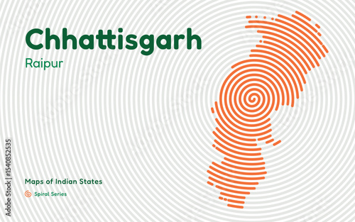 Abstract Spiral Map of Chhattisgarh with Capital Raipur – Mineral-Rich Indian State