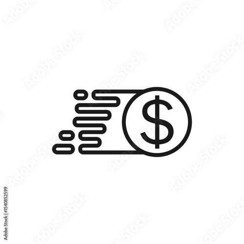 Fast money icon. Speeding dollar coin. Outline vector illustration.