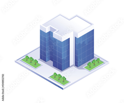 View of office building isometric illustration
