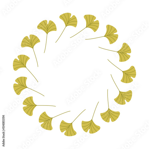 Autumn fall wreath. Autumn leaves circle frame. Round border made of fall leaves in green color. Vector flat isolated on white background.