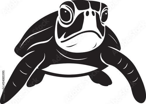 Turtle silhouette black and white intriguing form, Unique sea turtle line art sketch