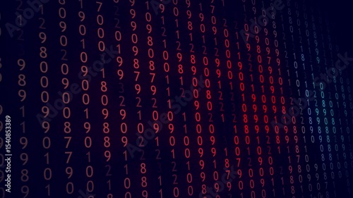 Animated digital data code background in red and blue illustrating modern technology