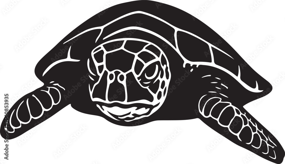 Fototapeta premium Sea turtle bold silhouette graphic design, Turtle shape solid black and white art