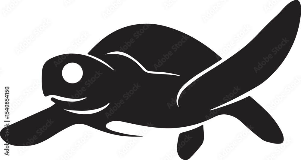 Fototapeta premium Swimming turtle black silhouette simple style, Aquatic turtle minimal shape vector