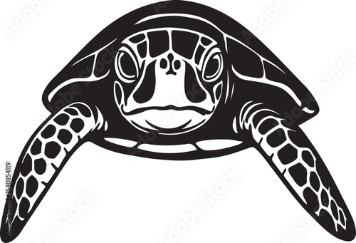 Sea turtle detailed vector black illustration, Realistic sea turtle in minimal design