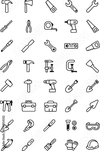 set of hand drawn tools Doodle icon set .