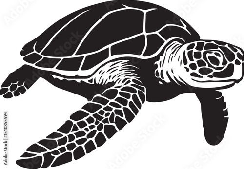 Sea turtle striking silhouette black design, Powerful sea creature minimal vector