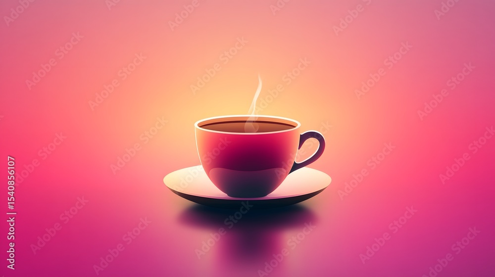 Fototapeta premium 3D render of a red ceramic cup with steaming coffee on a dark surface.