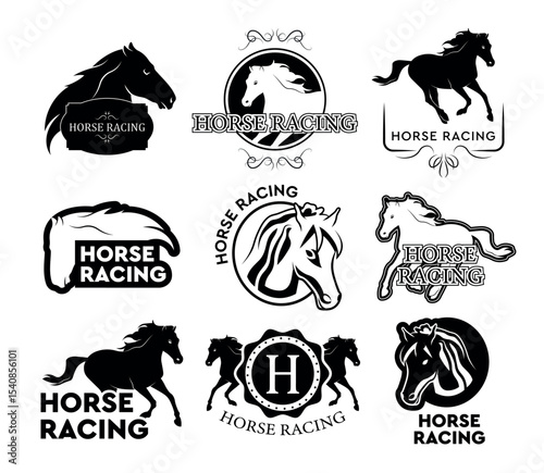 Horse race logo set
