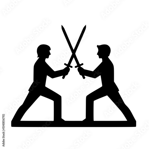 Minimalist Two Players Sword Duel Silhouette – Black SVG Clipart Icon