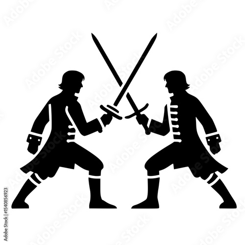 Minimalist Two Players Sword Duel Silhouette – Black SVG Clipart Icon