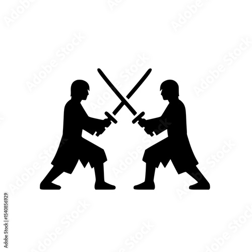 Minimalist Two Players Sword Duel Silhouette – Black SVG Clipart Icon