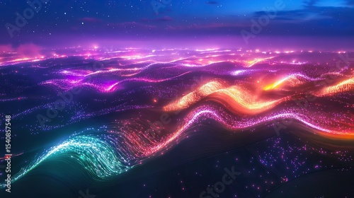 Fireworks bursting into shapes of glowing waves