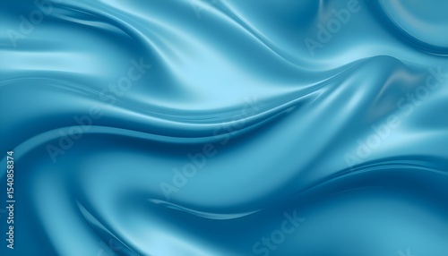 Abstract rendering of flowing, rippling, light-reflecting, blue satin fabric.