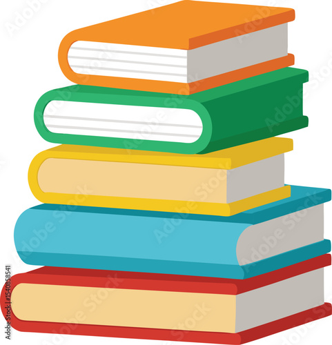 vector clipart of stacked books in various colors, educational icon illustration with minimal shading and clean outlines, school and library theme

