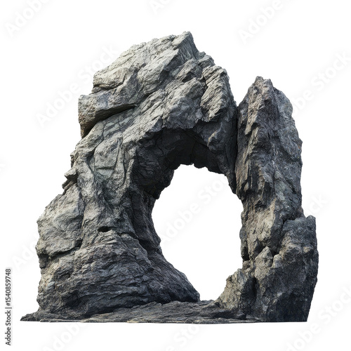 Unique rock formation featuring a circular hole in the center at an outdoor location, large rock formation with a hole in the middle, Transparent background