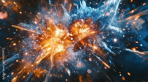 Giant exploding fireworks in deep cobalt blue and muted copper