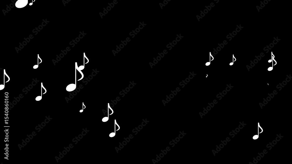 Musical notes flying animation on solid background for alpha transparent 4k video. Music audio wave green screen effect for overlay.