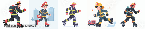 firefighter vector roller skating