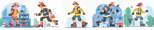 firefighter vector roller skating